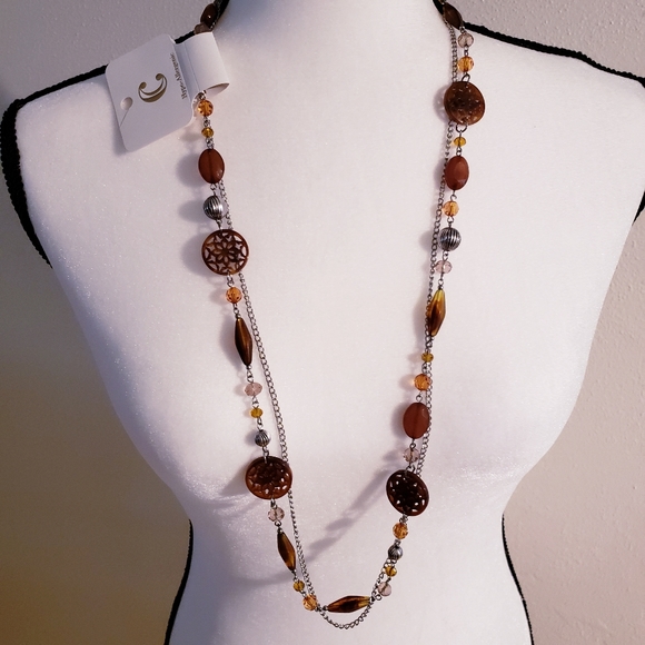 Charming Charlie Brown Beaded Necklace 32" - Picture 2 of 2